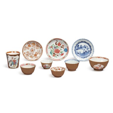 View full screen - View 1 of Lot 1337. A group of café-au-lait-glazed wares, Qing dynasty, Kangxi / Yongzheng period | 清康熙 / 雍正 紫金釉彩瓷一組九件.
