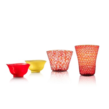 View full screen - View 1 of Lot 89. A set of coloured glass vases and bowl, model created in 2012 .