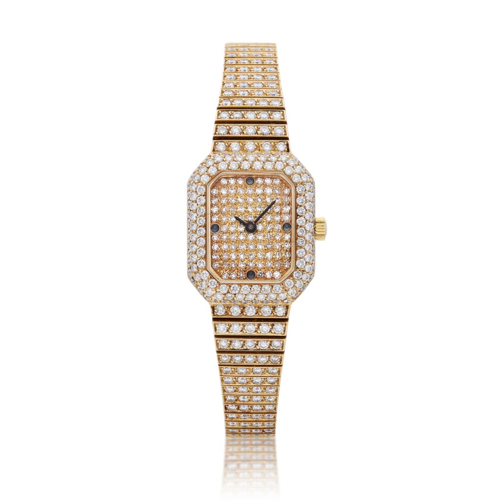 View full screen - View 1 of Lot 108. Reference 4629/1 | A yellow gold, diamond and sapphire-set bracelet watch, Circa 1990.