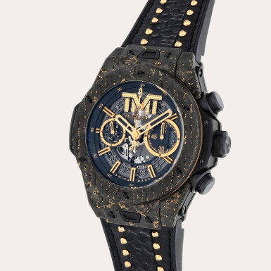 View full screen - View 1 of Lot 362. Big Bang Unico 'TMT Carbon Gold', Reference 411.QX.1180.PR.TMT18 | A limited edition gold-incrusted carbon fiber semi-skeletonized flyback chronograph wristwatch with date | Circa 2018.