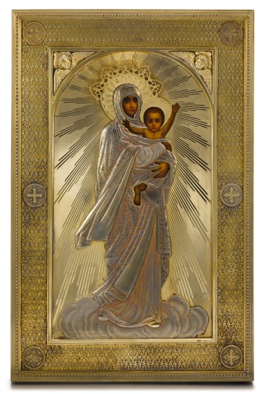 View full screen - View 1 of Lot 219. A silver-gilt icon of the Mother of God of the Blessed Sky, Ivan Khlebnikov, Moscow, 1893.