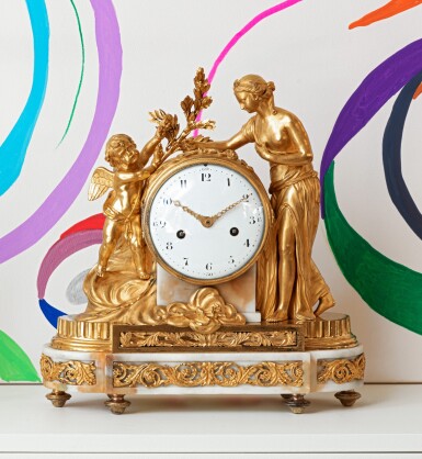 View full screen - View 1 of Lot 96. A Louis XVI marble and gilt-bronze clock, after a model by Etienne-Maurice Falconet .