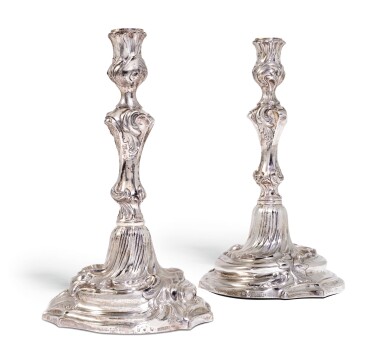 View full screen - View 1 of Lot 71. TWO MATCHING SWEDISH SILVER TABLE CANDLESTICKS, ISAK SAUTER, STOCKHOLM, 1777 AND 1778.