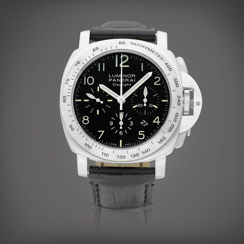 View full screen - View 1 of Lot 8838. Luminor Daylight, Reference PAM196 | A stainless steel chronograph wristwatch with date, Circa 2007 | 沛納海 | Luminor Daylight 型號PAM196 | 精鋼計時腕錶,備日期顯示,約2007年製.