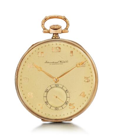 View full screen - View 1 of Lot 8090. INTERNATIONAL WATCH CO. | A YELLOW GOLD OPENFACE WATCH, CIRCA 1910.