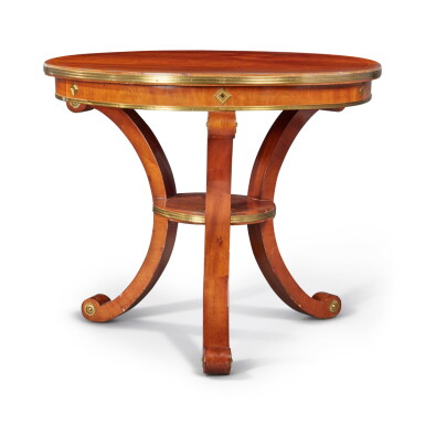 View full screen - View 1 of Lot 274. A Russian Neoclassical Brass Mounted and Inlaid Mahogany Center Table, 19th Century.