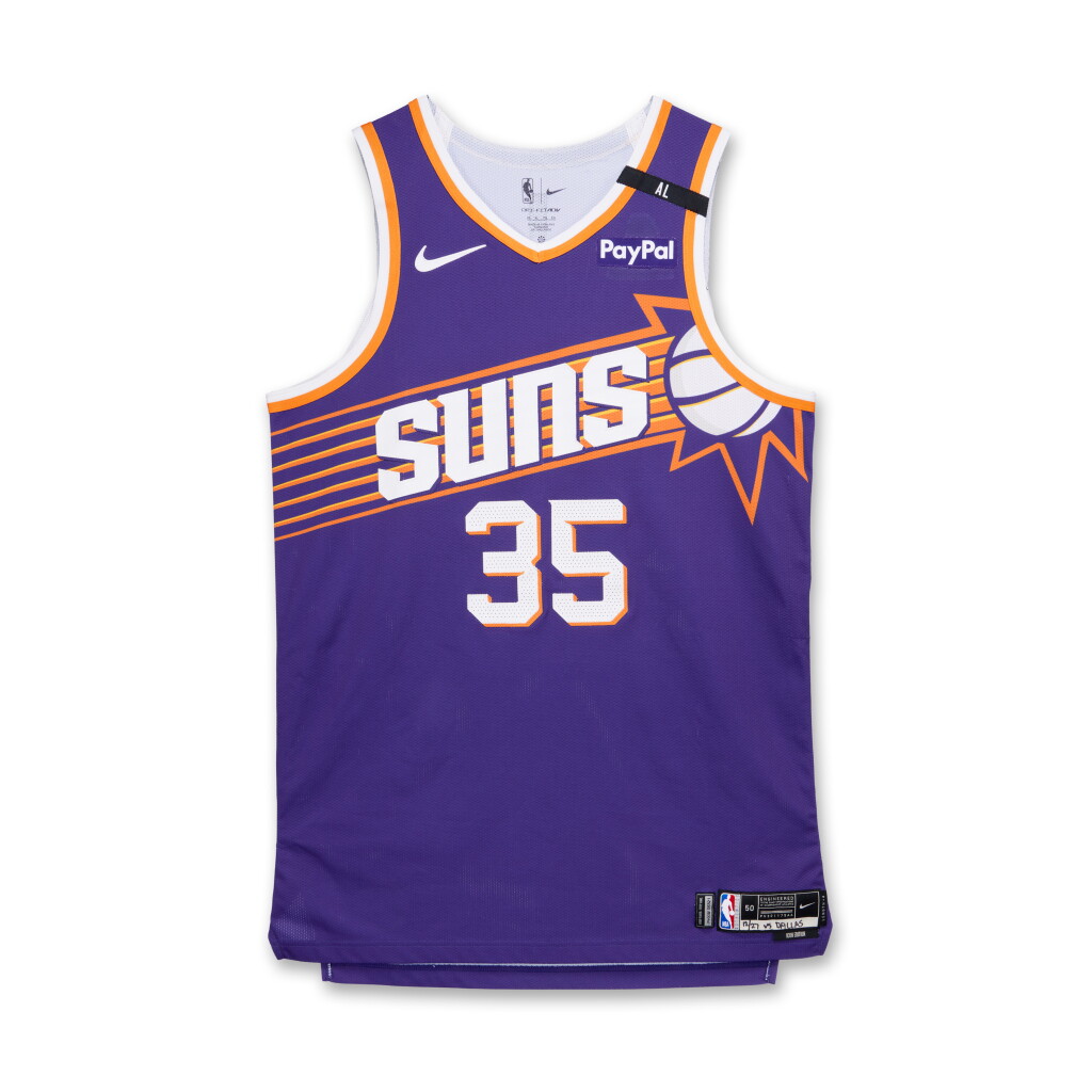全螢幕檢視 - 查看36Kevin Durant Phoenix Suns 2024-2025 Game Worn Icon Edition Jersey | 35 Points | Matched to 2 Games的1