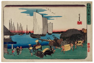 View full screen - View 1 of Lot 35. Utagawa Hiroshige (1797–1858) | Evening View of Takanawa (Takanawa no yukei) | Edo period, 19th century.