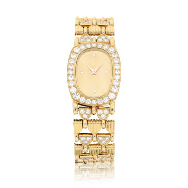View full screen - View 1 of Lot 8124. Vacheron Constantin | A yellow gold and diamond-set bracelet watch, Retailed by Boucheron, Circa 1980 | 江詩丹頓 | 黃金鑲鑽石鏈帶腕錶,由Boucheron發行,約1980年製.