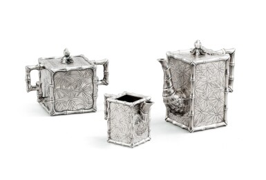 View full screen - View 1 of Lot 67. A French silver bachelor tea set, Joseph Mégemond, Paris, 1875-1890, the sugar-bowl, Spain, modern | Service à thé égoïste en argent par Joseph Mégemond, Paris, 1875-1890, le sucrier, Espagne, moderne.
