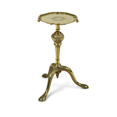 View full screen - View 1 of Lot 1237. An English Brass Tripod Table, The salver 18th/19th Century, the base probably early 20th Century.