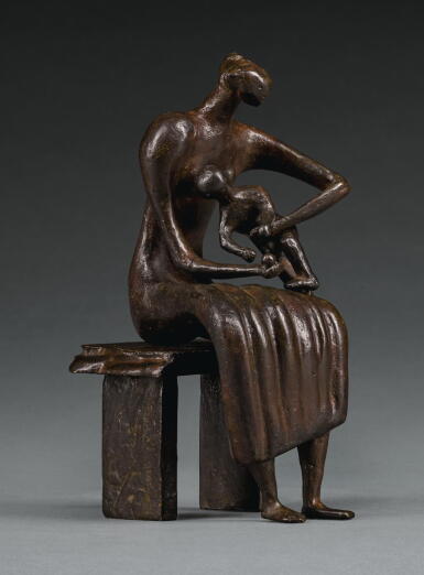 View full screen - View 1 of Lot 12. HENRY MOORE | MAQUETTE FOR MOTHER AND CHILD WITH APPLE.