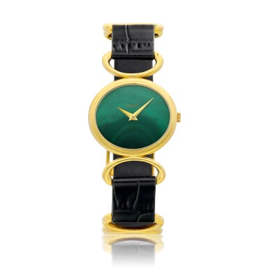 View full screen - View 1 of Lot 8097. Reference 9802 D, A yellow gold wristwatch with malachite dial, Circa 1980 | 伯爵 型號9802 D 黃金腕錶,備孔雀石錶盤,約1980年製.