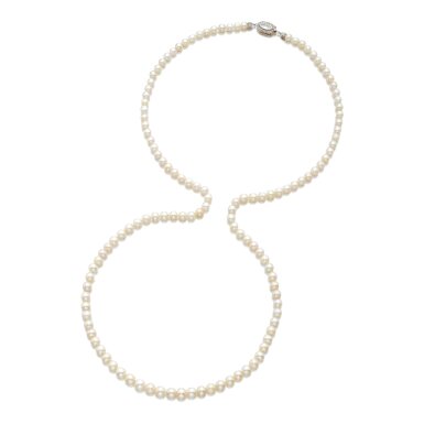 View full screen - View 1 of Lot 746. Natural pearl and diamond necklace.