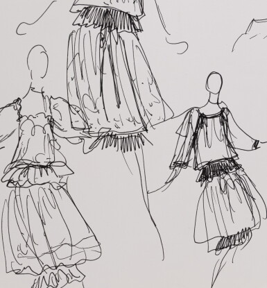 View full screen - View 1 of Lot 69. Two original sketches for fashion, in the 70's | Deux croquis de mode originaux, des années 1970.