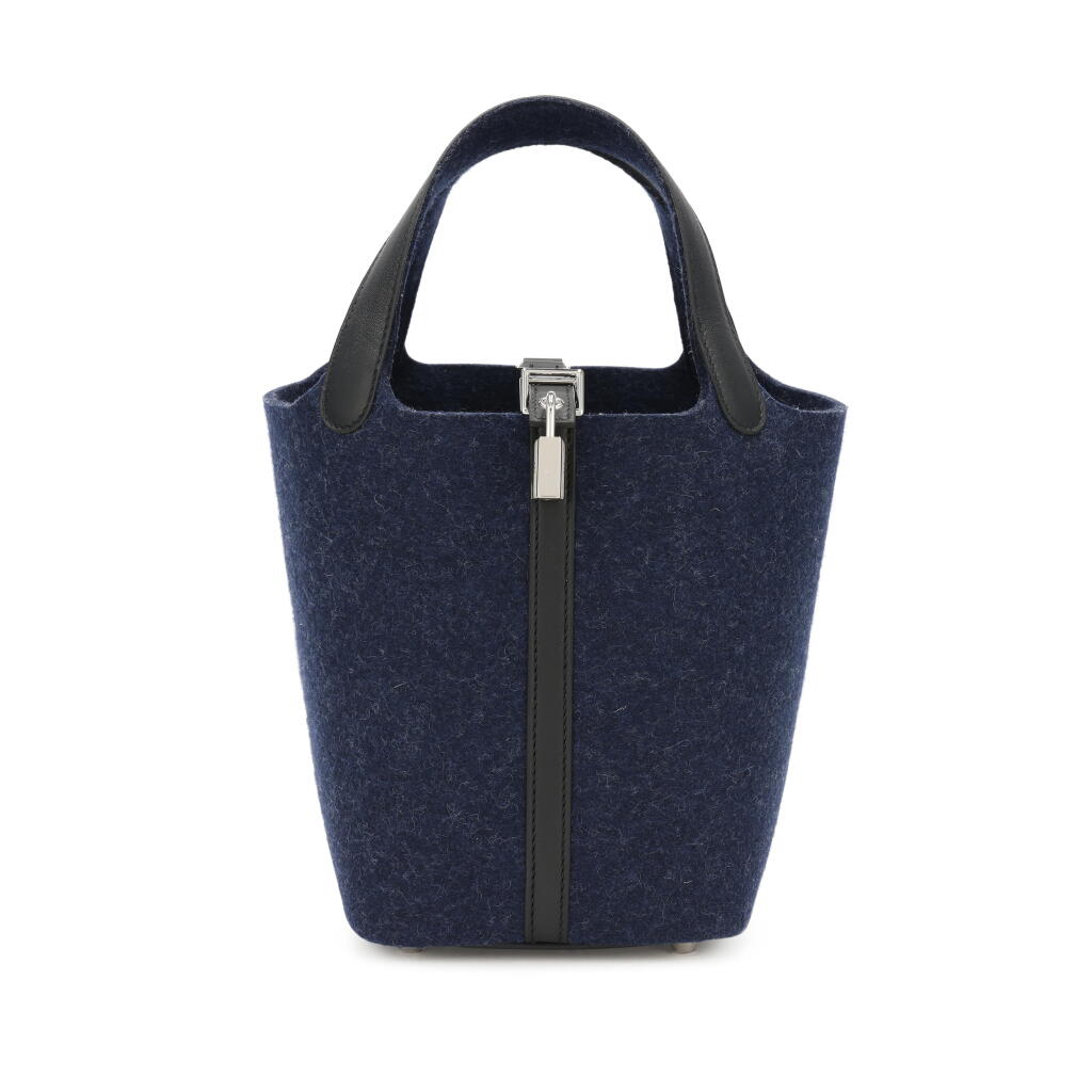 View full screen - View 1 of Lot 115. Bleu Nuit Feutre Wool and Black Swift Picotin Lock 22 Palladium Hardware, 2021.
