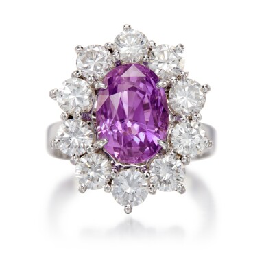 View full screen - View 1 of Lot 16. Colour-change sapphire and diamond ring .