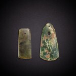 Two celadon jade ceremonial axes, fu, Neolithic period | 新石器時代 青玉斧兩件