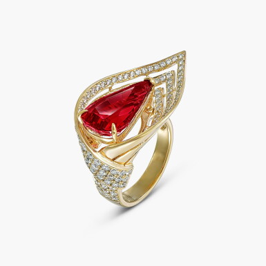 View full screen - View 1 of Lot 1503. Spinel and Diamond Ring | 7.09克拉 天然「緬甸」未經加熱尖晶石 配 鑽石 戒指.
