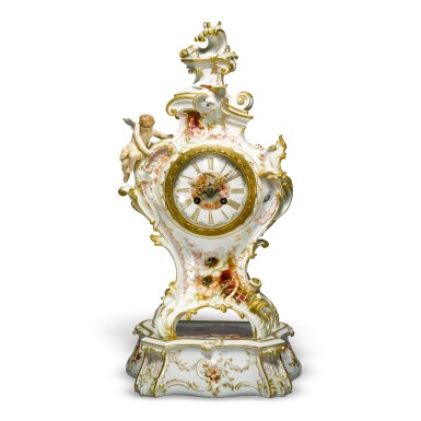 View full screen - View 1 of Lot 353. A BERLIN (K.P.M) PORCELAIN CLOCK CASE AND STAND, LATE 19TH CENTURY.