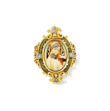 View full screen - View 1 of Lot 12. Fuset y Grau | Bague ivoire et diamants | Ivory and diamond ring.