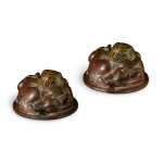 A pair of embellished gold and silver-inlaid bronze weights, Eastern Zhou dynasty, Warring States period | 東周戰國時期 銅錯金銀嵌寶虎噬鹿鎮紙一對