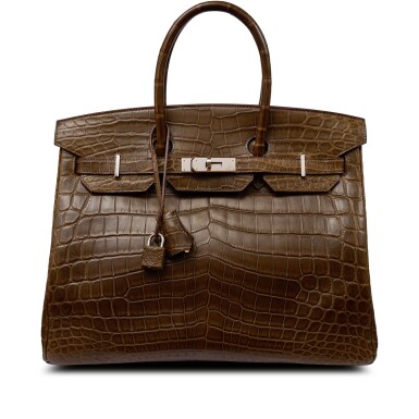 View full screen - View 1 of Lot 108. Gris Eléphant Matte Niloticus Crocodile Birkin 35 Palladium Hardware, 2014.