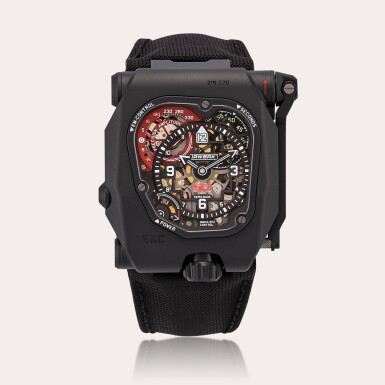 View full screen - View 1 of Lot 2195. EMC Time Hunter X Ray | A limited edition PVD-coated titanium and stainless steel wristwatch with power reserve, rate deviation, amplitude and chronometric performance indication, Circa 2016.