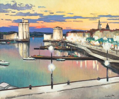 View full screen - View 1 of Lot 59. The port at La Rochelle, Night | Le port de la Rochelle, effet de nuit.