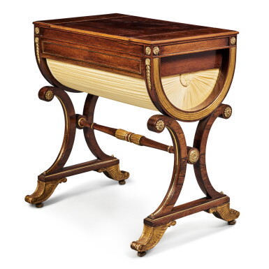 View full screen - View 1 of Lot 527. A Regency Parcel-Gilt and Brass-Mounted Rosewood Games Table, Circa 1810.