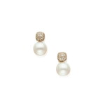 Pair of Cultured Pearl and Diamond Pendant-Earclips