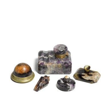 View full screen - View 1 of Lot 42. A group of blue-john desk accessories.