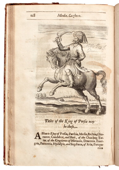 View full screen - View 1 of Lot 64. Thomas Herbert | A Relation of some Yeares Travaile. London, 1634, small folio, later sheep-backed marbled boards.