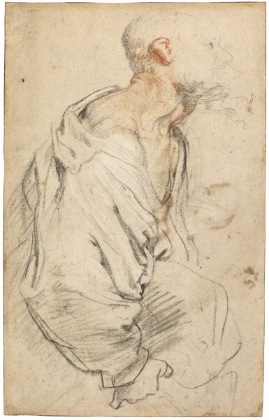 View full screen - View 1 of Lot 23. Recto: An old bearded man holding a bundle beneath his arm; verso: Various composition studies.