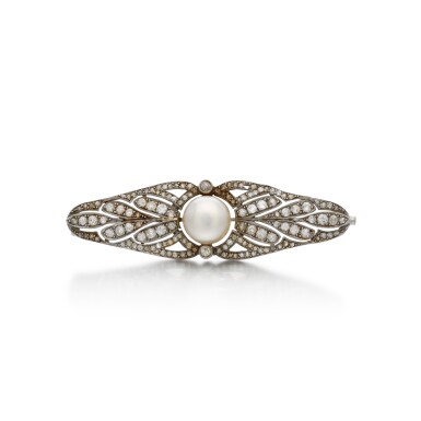 View full screen - View 1 of Lot 162. Natural pearl and diamond brooch.