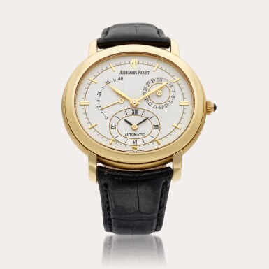 View full screen - View 1 of Lot 163. Reference 25778BA Millenary | A yellow gold automatic dual time wristwatch with date and power reserve indication, Circa 1996.
