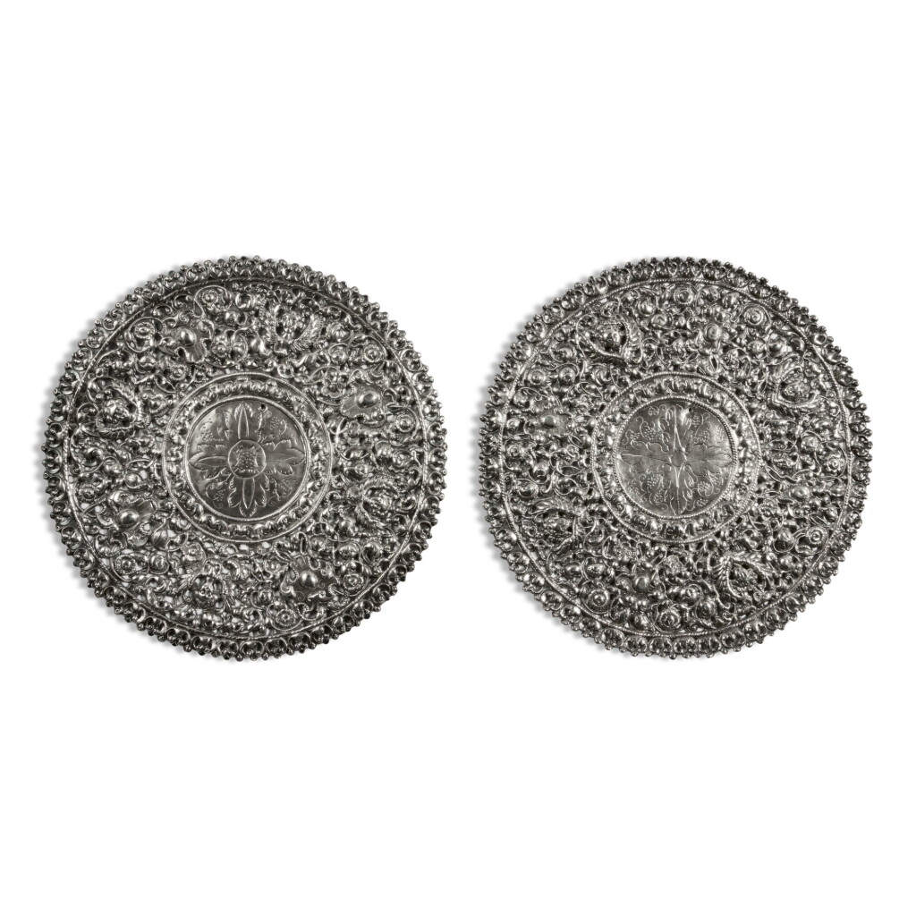 View full screen - View 1 of Lot 607. Two Spanish Colonial Silver Halos, probably Peru, First Half 18th Century.