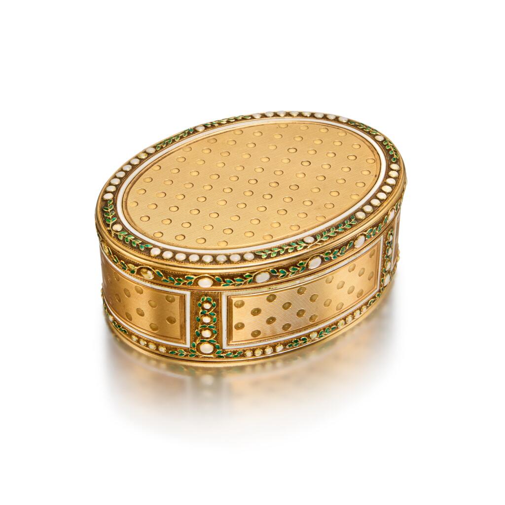 View full screen - View 1 of Lot 1067. A gold and enamel snuff box, Les Frères Toussaint, Hanau, circa 1780/1785.