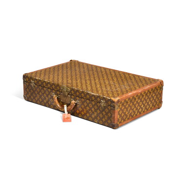 View full screen - View 1 of Lot 254. A vintage Louis Vuitton canvas and leather suitcase, numbered 848767, 20th century.