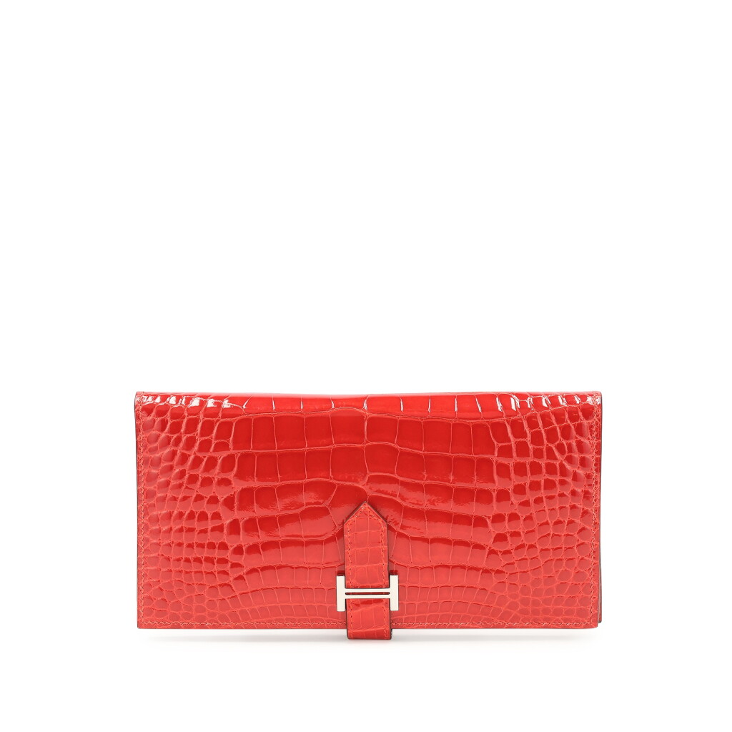 View full screen - View 1 of Lot 64. Geranium Shiny Alligator Bearn Wallet Palladium Hardware, 2016.