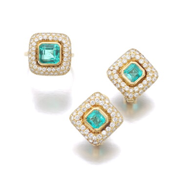 View full screen - View 1 of Lot 70. EMERALD AND DIAMOND DEMI-PARURE.