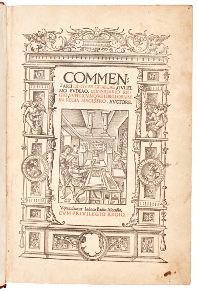 View full screen - View 1 of Lot 41. Budé, Commentarii linguae Graecae, Paris, 1529, later half calf.