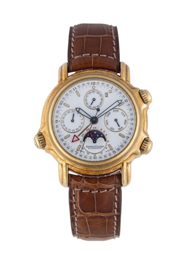 View full screen - View 1 of Lot 103. JAEGER-LECOULTRE | GRAND REVÉIL, REF 180.1.99 YELLOW GOLD PERPETUAL CALENDAR WRISTWATCH WITH MOON PHASES, ALARM, 24-HOUR AND YEAR INDICATION CIRCA 1989.