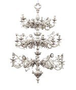 A silvered-bronze eighteen-light chandelier, probably Hooland, 17th century and later | Lustre à dix-huit lumières en bronze argenté, probablement Hollande, XVIIe siècle et plus tard