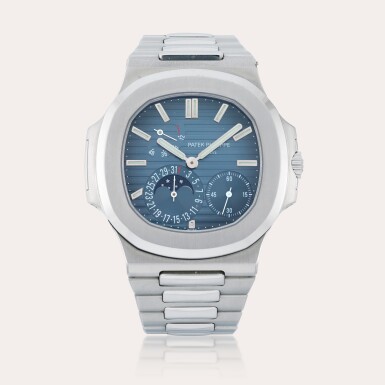 View full screen - View 1 of Lot 111. Nautilus, Reference 5712/1A001 | A stainless steel wristwatch with moon phases, date, power reserve indication and bracelet | Circa 2006.