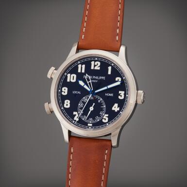 View full screen - View 1 of Lot 131. Reference 5524G-001 Calatrava Pilot Travel Time | A white gold automatic dual time wristwatch with date, Circa 2020.