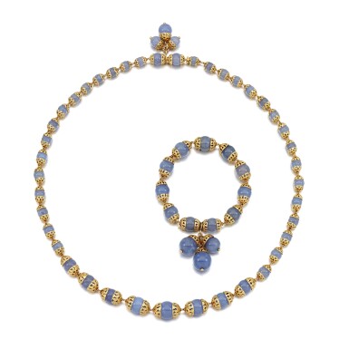 View full screen - View 1 of Lot 81. Chalcedony demi-parure, circa 1950.