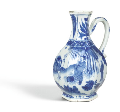 View full screen - View 1 of Lot 7. A BLUE AND WHITE EWER, QING DYNASTY, KANGXI PERIOD | 清康熙 青花高士圖執壺.
