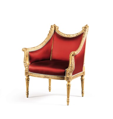 View full screen - View 1 of Lot 283. An Italian neoclassical giltwood bergère, late 18th century (regilt).