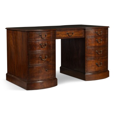View full screen - View 1 of Lot 96. A George III Style-Mahogany Knee-Hole Pedestal Desk, Circa 1900.